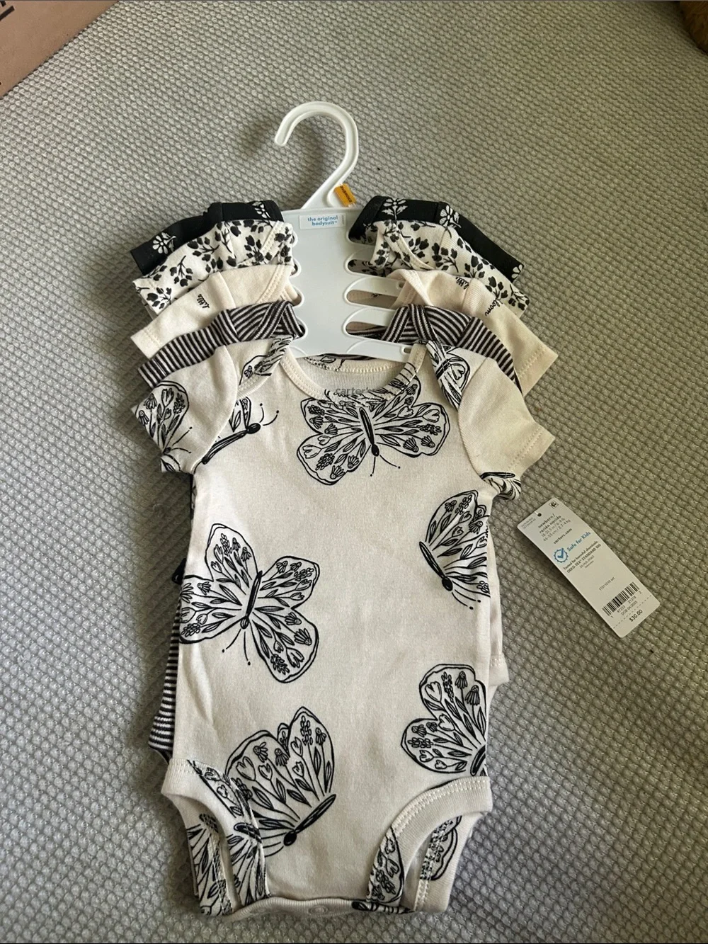 Carter's Black & Cream Butterfly Short-Sleeve One-Piece Bodysuits (Pack)